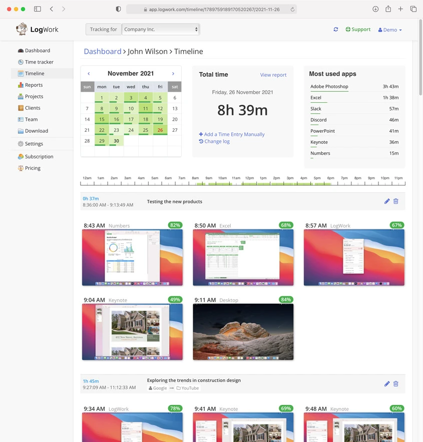 free time tracker with screenshots