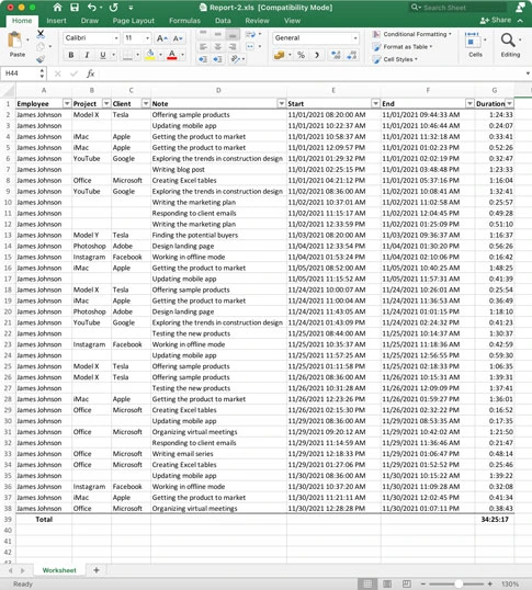 time tracker excel timesheet